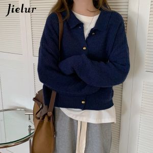 Cardigans Jielur New Style Knitted Cardigan Female Loose Long Sleeve Women Sweater Jacket Singlebreasted Navy Blue Apricot Sweaters