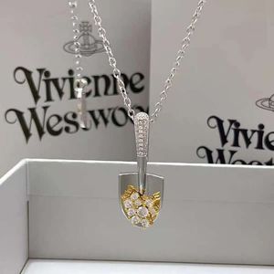 Desginer Viviane Weswoods jewelry the Empress Dowager of the West a Gold Full Diamond Small Shovel Necklace for Women with a Light Luxury and High-end Feel a Niche