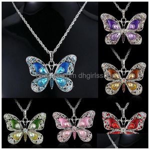 Pingente colares borboleta camisola cadeia colar cristal strass para meninas moda mulheres colares jóias animal pingente gota de dhpoc