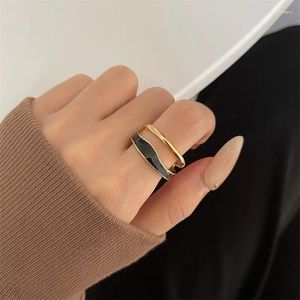 Klusterringar mode punk dubbel ring set kvinnor hip hop öppen färg kontrast metall guld geometriskt parti juveler gåvor anillos