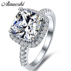 AINUOSHI Luxury 3 Carat Engagement Halo Rings Princess Stlye Cushion Cut Anelli Donna 925 Sterling Silver Women Wedding Jewelry Y22110