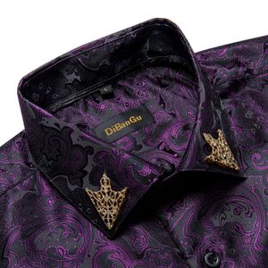 Luxo paisley camisas para homens de seda poliéster manga longa vestido social camisa festa de casamento roupas masculinas outono primavera blusa 240125