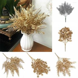 Decorative Flowers Artificial Plants Gold Plastic Christmas Party Garden Decoration Home Wedding Celebration Arrangement Fake Leaves