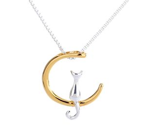 Säljer nytt enkelt temperament Söt Moon Cat Pendant Halsband CLAVICLE CHAIN ​​DYRA Pendant Tillverkare Smycken Gift HEOLS8520212