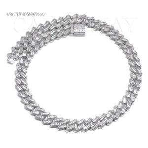 12Mm D VVS Sier Moissanite Necklace Hiphop Iced Out Cuban Link Chain Baguette Bracelet