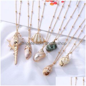 Pendant Necklaces Bohemia Conch Shells Necklace Natural Sea Beach Shell Pendant For Women Female Cowrie Summer Party Gift Jewelry With Dhzx7