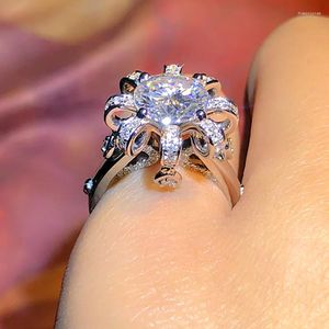 Cluster Rings S925 Sterling Silver Color Diamond For Women Fine Anillos Mujer Jewellery De Bizuteria Wedding Gemstone Ring Girls