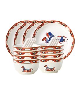 Nowy ceramiczny zastrzyk stołowy Zestaw podarunkowy danie naczynia miski domowej miski łyżka pudełka prezentowe hurtowe zdarzenie otwierające prezent