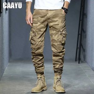 Herrbyxor caayu joggers lastbyxor män avslappnad hiphop multipocket manliga byxor svettbyxor streetwear taktisk spår khakicamouflage byxor t240227