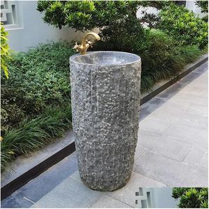 Bathroom Sink Faucets Stone Wash Basin Integrated Floor-Standing Courtyard Pool Marble Washbasin Outdoor Pedestal Art Drop Delivery Dhzjb