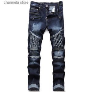 Herren-Jeans, neue Herren-Jeans, Spleißen, Denim-Hose, Biker, hohe Qualität, männlich, gerade, lässig, Designer, viele mehrere Taschen, bequem, T240227