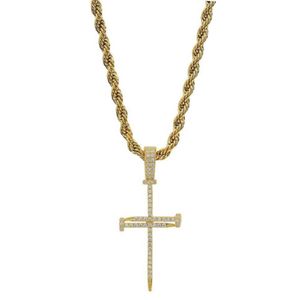 Gold Zircon Nail Cross Pendant Gold Silver Copper Material Iced Out Cross CZ Pendants Necklace Chain Fashion Hip Hop Jewelry224A