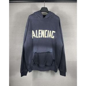 Sleeved Version Men Hoodie Sweaters Loose Sweater Hooded Balencigas Hoodies High Paris b Long Family Adhesive Tape Casual Paper Letter Printing Unisex K09O FUE