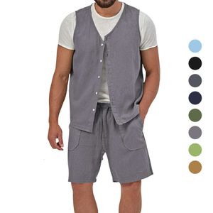 2023 Summer New Vest Two Piece Men's Casual Set Solid Color Fashion Large