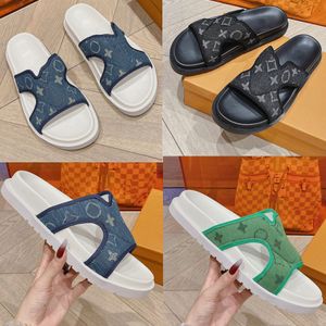 Nya män sandaler tofflor denim sandaler mule simbassäng sandaler tofflor strand sandaler brev sandal platt sandaler sommar sandaler anti slip sula hög kvalitet 38 46