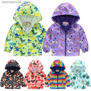 Rash Guard Shirts 2023 Childrens clothing boy jacket childrens hooded zipper windproof baby print jacket baby waterproof hoodie Q240227