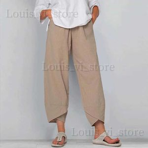 Women's Pants Capris Oversized Womens Solid Cotton Linen Pockets Baggy Casual Harem Pants Ladies Summer Classic Ankle-Length Trousers Plus Size 2023 T240227
