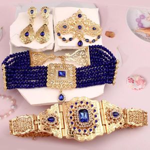 Necklace Earrings Set Royal Bule Stone Bridal Jewelry Gold Plated Moroccan Caftan Wedding Handmade Ethnic Women Accessory Mother Gift