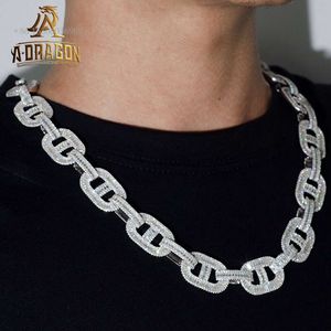 15 mm Baguette-Moissanit-Diamant-Schweinenase-Hip-Hop-Halsband mit vergoldeter Halskette für Damen