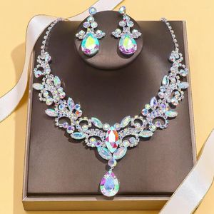 Necklace Earrings Set Stonefans African Rhinestone Water Drop Colorful Crystal Dubai Bridal Jewelry Wedding For Women