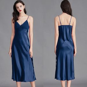 Nachthemden für Damen, lange ärmellose Nachthemden, Satin-Seiden-Unterhemd, Dessous-Unterkleid, sexy Nachtwäsche, Schlafshirt für Damen 240227