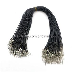 Chains 1.5Mm Leather Chain Necklace Cord Black Wax Rope Wire For Pendant Diy Gift Jewelry Making Accessories With Lobster Clasp 18 Inc Dh0Yv