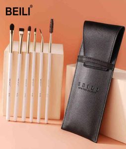 Makeup Brushes Beili 6 PCS White Makeup Borstes Set Eyebrow Professional Blending Shader Lip Liner Eye Makeup Brush and Cosmetic B9074883