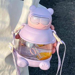 Garrafas de água kawaii colorido garrafa portátil verão ao ar livre viagem palha copo drinkware para estudante menino presentes das crianças