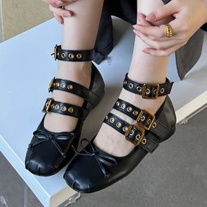 Butterfly-Knot Footwear 82 Spring Female Ballet Women Dance Buckle Fashion Round Toe Ladies Flats med Lolita Shoes 240223 210