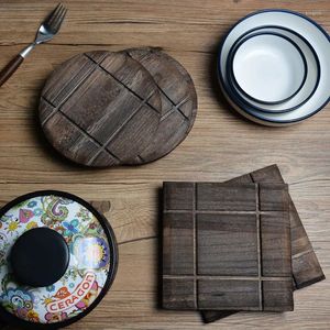 Table Mats Placemat Wood Plate Pad Insulation Tea Cup Pot Mat Set Vintage Rustic Kitchen Accessories Home Decorations 2PCS