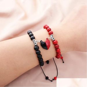 Charm Bracelets 2Pcs / Set Yin Yang Magnet Couple Bracelet Heart Pendant Jewelry Lucky Knitting Rope For Women Men Wholesale Drop Del Dhq4L