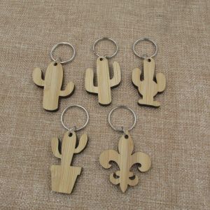 Chains Blank Wooden Keychain Plant Cacti Cactus Fleur De Lis Shape Key Ring For Engravable Laser Items Glowforge Customized Gifts