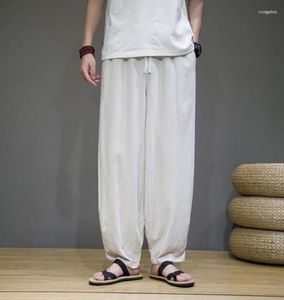 Calças masculinas mrgb 2022 verão moda algodão linha harem cor sólida casual homem de grandes dimensões tornozelo comprimento vintage calças1048214