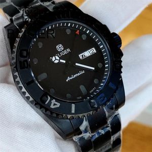 Наручные часы 40 мм с сапфировым стеклом Япония NH36A Autoamtic Часы для мужчин Полностью черный циферблат Светящийся корпус с PVD Изогнутый дисплей недели Водонепроницаемый