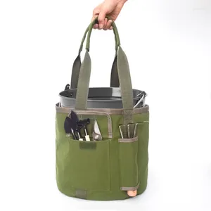 Сумки для хранения, портативное водонепроницаемое зеленое ведро, сумка для садовых инструментов с 2 карманами, холщовый органайзер для мужчин и женщин