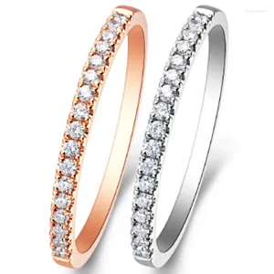 Cluster-Ringe 18K Au750 Rose Weißgold Ring Frauen Hochzeitstag Verlobungsfeier Runder Moissanit Diamant Elegant Romantisch Trendy