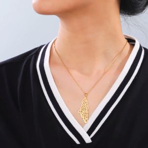 Israel Palestine Map Pendant 14K Guldhalsband för kvinnor män Arabiska afrikanska Jamaica -kedja halsband smycken