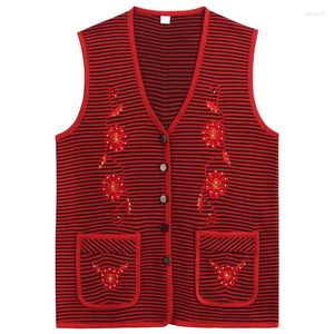 Women's Vests Fashion Knitted Vest Middle-Aged Spring Autumn Waistcoat Thin Embroidery Cardigan Sweater Jacket Tops Mother Dress