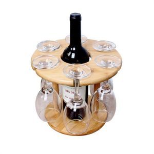 التفضيل -الحامل الزجاجي الحامل الخيزران على طاولة النبيذ رفوف تجفيف رفوف التخييم ل 6 زجاج و 1 نبيذ زجاجة 299z
