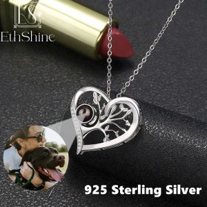 Jewelry EthShine 925 Sterling Silver Personalized Projection Picture Pendant Necklace Custom Photo Love Heart Pendant Jewelry Women Gift
