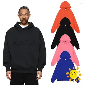 Hoodies masculinos fasion streetwear roxo clássico carta mesma cor bordado puro algodão moda hoodie para homem e mulher hip hop