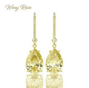 Wong Rain 925 Sterling Silver Citrine Gemstone Drop Dangle Diamonds Yellow Gold Anniversary Earrings Fine Jewelry Gift Whole 27079645