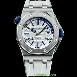 Relógios de marca Audemar Pigue Royal Oak Offshore Series Automatic Mechanical Mens Watch Rubber Belt Sports Type Luxury Watch 15710STOOA010CA01 White Disc Blu HB 4ZN9