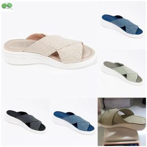 Slipper Designer Slides Women Sandals Cotton Fabric Straw Casual slippers for spring and autumn Flat Comfort Mules Padded Strap Shoe big size