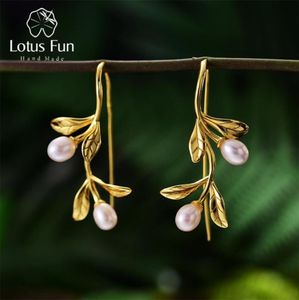 Lotus Fun Ohrringe aus echtem 925er-Sterlingsilber mit natürlichen Perlen, edler Schmuck, Wassertropfen aus Olivenblättern, für Damen 2106242692809