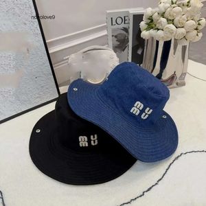2024 New Wide Brim Bucket Hats Miu Cowboy fisherman hat female display face small spring and summer everything embroidery hat Bucket basin hat uv sun visor cap