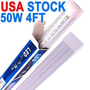 Luzes de loja LED de 4 pés, luz de tubo LED integrada em formato de V de 4 pés e 4', substitua a luz fluorescente T8 T10 T12, lâmpada de montagem em superfície conectável com tampa transparente de 50W 5000lm crestech