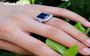 Visisap Luxury Big Blue Cubic Zirconia Wedding Rings for Women Full Stone Fine Fashion Engagement Ring Drop B276112782886