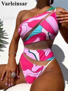 Costumi da bagno da donna Sexy stampato in rete con splicing trasparente Una spalla Costume intero da donna Costumi da bagno donna Monokini bagnante Costume da bagno Swim V4399 T240227