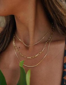 Pendant Necklaces Uworld Vintage 18K Gold Plated Paperclip Box Chain Layered Necklace Stainless Steel Link Triple Layer For Girls5125631